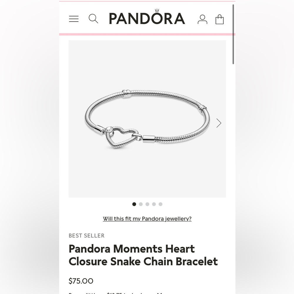 Pandora moments Heart closure snake chain Bracelet
